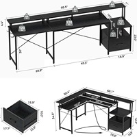 Bureau d'ordinateur ergonomique minimaliste en forme de L avec cadre en bois et métal, design écologique, multifonctionnel, gain de place, tiroir