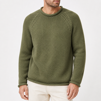 Herren Strickpullover Olivgrün Rollkragen Raglan Langarm Grobstrick-Pullover mit Individuellem Logo vom Hersteller