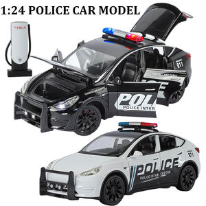 Mini voiture de police électrique pour enfants 1/24, <span class=keywords><strong>jouet</strong></span> alimenté par batterie, décoration de bureau avec son de sirène, modèle de voiture en alliage, cadeau - Product Image 1