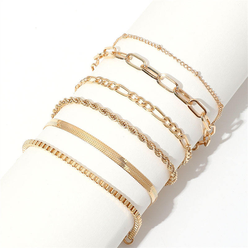 Gold Color Bracelet Set Boho Retro Cuban Chain Trend