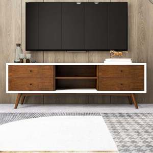 Mueble de TV Moderno y Lujoso de 4 Puertas, en Madera de Nogal Blanco, para Televisores de hasta 72 Pulgadas, para Decoración de Sala de Estar - Product Image 1