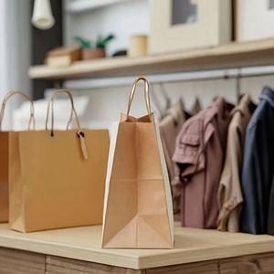 Hot Selling square Bottom Paper <b>Bag</b> Custom logo Biodegradable Brown Kraft Paper <b>Clothing</b> Shopping Paper <b>Bag</b> with Handle - Product Image 3