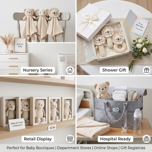 Ensemble cadeau doux en peluche pour bébé : Doudou, <span class=keywords><strong>hochet</strong></span>, bâtonnette sonore, jouet animal en peluche pour nouveau-né, nourrisson, tout-petit – Personnalisation OEM, Vente en gros - Product Image 4