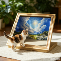 Griffoir pour chat en carton ondulé, design toile de fond peinte à l'huile, cadre photo, toile remplaçable, jouet à gratter pour animaux de compagnie