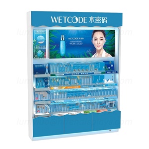 Présentoir autoportant en bois haut de gamme avec panneau publicitaire numérique et éclairage LED réglable pour exposition en magasin de cosmétiques - Product Image 2