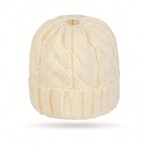 Winter New European American Solid Color Twist Ponytail Knit Beanie <b>Hat</b> Women Lady Fashion Warm Knitted <b>Hat</b> - Product Image 4