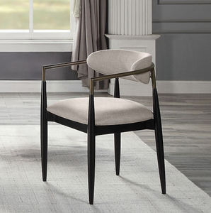 Fauteuil moderne à dossier ouvert beige et noir pour la maison, le bureau, le salon, la salle à manger ou le café, fabriqué en tissu durable - Product Image 1