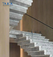 Escalier flottant en marbre et escalier droit en marbre, design loft luxueux pour intérieur