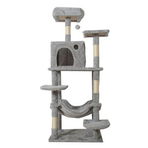 Árbol rascador multinivel para gatos con casita, plataforma y hamaca, poste rascador de sisal natural, muebles para gatos estables al por mayor - Product Image 4