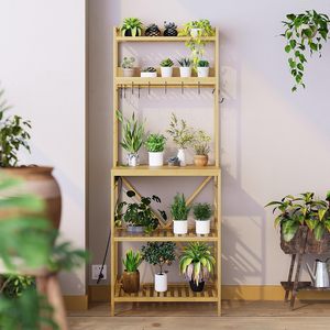 Étagère de cuisine en bambou durable Trironsun à 5 niveaux, à fixer <span class=keywords><strong>au</strong></span> <span class=keywords><strong>mur</strong></span>, avec étagères ouvertes et 10 crochets en forme de S, rangement utilitaire pour la cuisine (Nature) - Product Image 4