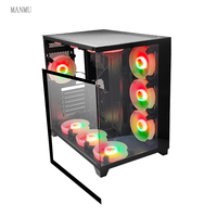 Gabinete de PC ATX de Torre Completa Negro, Directo de Fábrica MANMU, Panel Lateral de Vidrio Templado, Aleación de Aluminio, Compatible con Micro ATX, para Juegos, en Stock