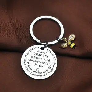 Teachers Day gift key rings the little proud bee Inspirational keychain crystal Bling Bee charm Stainless Steel metal Key chains