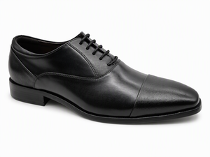 Zapatos Oxford de cuero genuino negro con punta texturizada para hombre, con cordones, punta redonda, suela de goma, para oficina, carrera, negocios, boda - Product Image 3