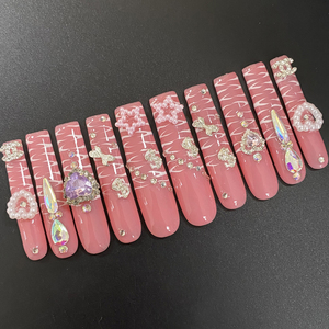 Atraer La Prensa <span class=keywords><strong>de</strong></span> <span class=keywords><strong>uñas</strong></span> hechas a mano brillantes en venta al por mayor Y2K precioso brillante duradero reutilizable acrílico 10PCS juego <span class=keywords><strong>de</strong></span> <span class=keywords><strong>uñas</strong></span> caseras - Product Image 5