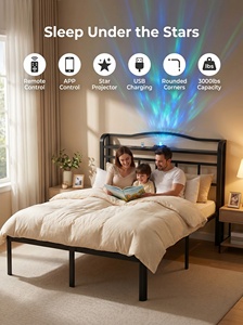 Cadre de lit multifonctionnel durable et antidérapant pour lit Queen Size avec tête de lit et projecteur d'étoiles pour un sommeil réparateur - Product Image 2