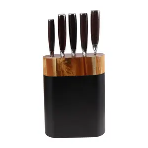 Supporto per coltelli in legno di vendita calda ceppo per coltelli ovale 5 slot portacoltelli da macellaio