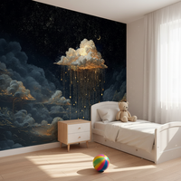Papier peint mural auto-adhésif imperméable moderne pour chambre d'enfant, nuages dorés, ciel nocturne, avec installation facile