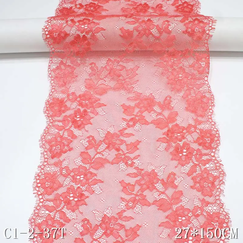 Gran oferta Chantilly pestañas de encaje 27*150 cm de ancho rojo vestido de moda de las pestañas de encaje de nylon tejido