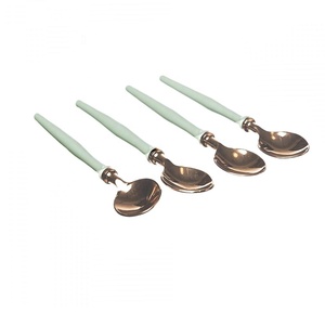 Ensemble de couverts en acier inoxydable poli, argent, poignée en émail blanc, cuillère à dessert, ensemble de couverts décoratifs en acier inoxydable - Product Image 6