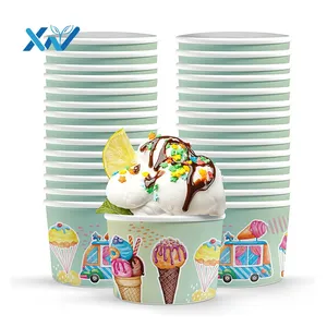 使い捨て紙アイスクリームカップクラフト紙ボウル蓋付き16オンス使い捨てアイスクリーム紙コップ低価格