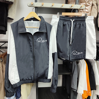 Ensemble de jogging d'hiver pour homme en nylon, deux pièces, avec fermeture éclair, short coupe-vent