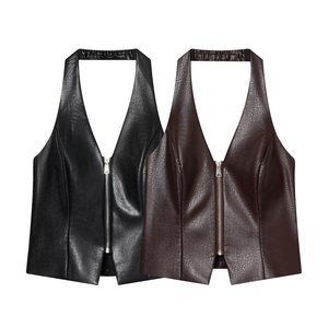 Top de tirantes sexy Y2K sin espalda con patchwork, ajustado, transpirable, con cremallera y cuello halter, de <span class=keywords><strong>jersey</strong></span>, para <span class=keywords><strong>mujer</strong></span>, ideal para fiestas y discotecas, sin mangas. - Product Image 1