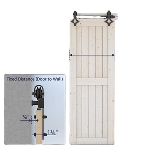 Puerta corrediza de madera de granero de fibra de vidrio, losa con paneles de madera de pino macizo sin terminar, 30x84 pulgadas, FSC & BSCI Factory - Product Image 5