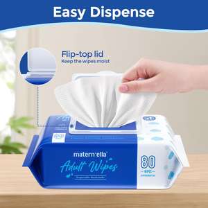 Lingettes pour adultes Matern'ella, 80 unités, sans alcool, lingettes de soin pour la peau, pour les personnes âgées, usage médical - Product Image 5