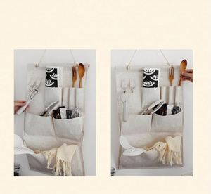 Minimalist Fabric Wall Hanging Organizer With Multiple Pockets For Kitchen <b>Storage</b> - Product Image 4