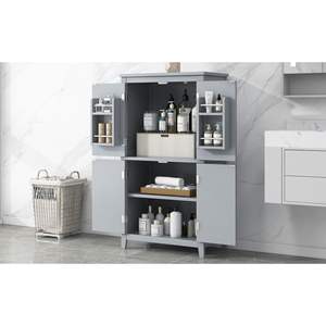 DB Elegant Unité de rangement de salle de bain autoportante à 4 portes Armoire de sol peu encombrante avec étagères réglables - Product Image 2