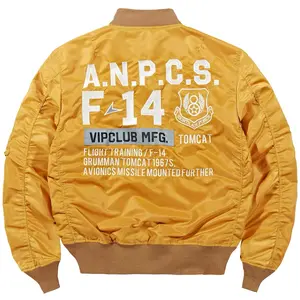 Custom embroidered logo patch yellow vintage cropped pilot flight jacket nylon nasa bomber jacket for men