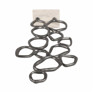 Scultura astratta in metallo con dettagli a anello su base in marmo per mensola o tavolino da caffè. - Product Image 6
