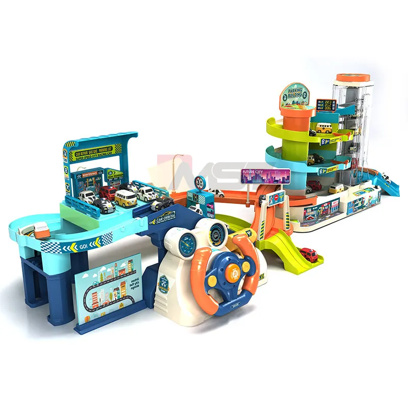 Xây Dựng Xe 2-Trong-1 Bộ Tự Làm Lắp Ráp Đua Theo Dõi Playsets Đa Lớp Thành Phố Nhà Để Xe Bãi Đậu Xe Xây Dựng Tháp Xe Đồ Chơi Xe Hơi Cho Trẻ Em