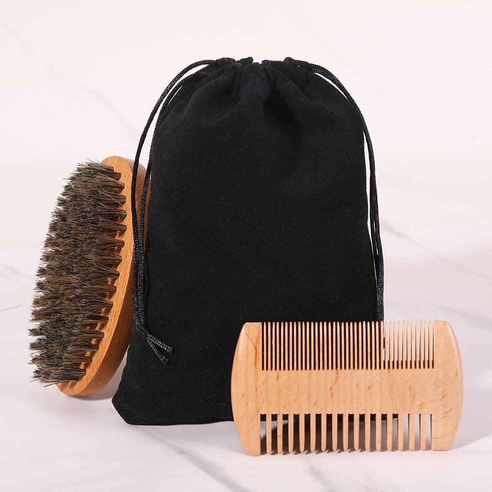 16143 Borsa in flanella, spazzola per barba in legno di faggio, grattugia in legno di pero, set da 2 pezzi