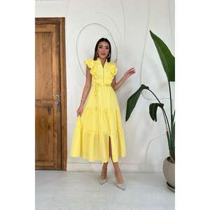 Vestido Amarillo con Volantes y Botones, Talla Única, Estilo Casual de Verano para Fiesta, Cintura Imperio, Forro de Viscosa, Modelo por Encargo - Product Image 4