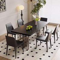 Table à manger carrée moderne noire classique avec plateau en pierre frittée et pieds en acrylique, ensemble de salle à manger écologique 6 places