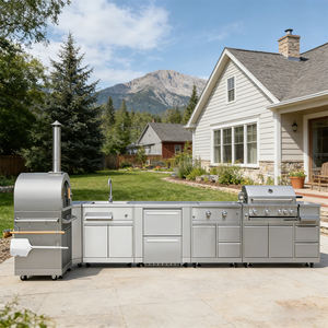 Ensemble de cuisine extérieure de qualité commerciale, 7 pièces, armoires modulaires <span class=keywords><strong>en</strong></span> acier inoxydable, barbecue intégré, <span class=keywords><strong>four</strong></span> à pizza <span class=keywords><strong>pour</strong></span> jardin et complexe hôtelier - Product Image 1