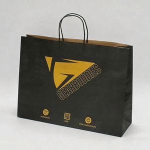 Recyclable Custom Clothing Store Shopping Gift Bags Heavy Duty <b>Extra</b> <b>Large</b> Size Brown Kraft Paper Grocery Bags With Gold Logo - Product Image 1