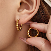 Minimalist Versatile Niche 18K PVD Gold Plated Earrings Jewelry 316L Stainless Steel Beaded Huggie Hoop Earrings for Women