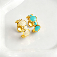 Bague ouverte en acier inoxydable plaqué or 18 carats, étanche et inaltérable, pour femme, style mode, usage quotidien, motif goutte d'huile bleu et blanc