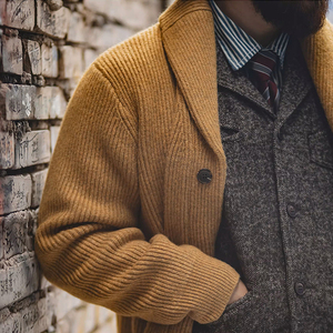 Veste en <span class=keywords><strong>laine</strong></span> mérinos épaisse pour <span class=keywords><strong>homme</strong></span>, style vintage, col britannique, bouton unique, mature, pour le travail, <span class=keywords><strong>cardigan</strong></span> d'hiver - Product Image 4