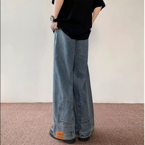 Jean cargo personnalisé pour homme, style streetwear hip-hop décontracté, coupe large et droite, délavé, 100% coton respirant - Product Image 3