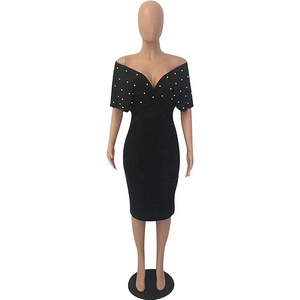 Vestidos de noche con cuentas de perlas para mujer, vestido Formal con cremallera trasera, ropa de iglesia con tachuelas, ropa de oficina, trajes de Festival, vestido de fiesta - Product Image 6