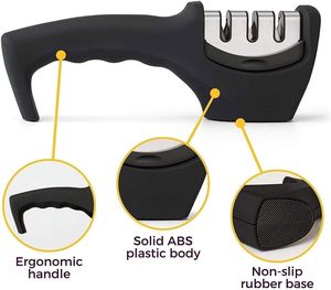 Kitchen Knife Sharpener Manual Eco-Friendly Multi-Grit <b>Black</b> 3-Stage Tungsten Steel Ceramic Blade Repair & <b>Polish</b> - Product Image 5