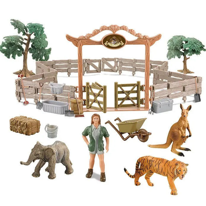 教育玩具リアルな野生動物園の動物フェンスファームプレイセットミニチュアジャングル動物小さなおもちゃのフィギュア