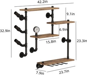 Tường thanh kệ công nghiệp Ống kệ với 4 gốc Kính chủ 42 trong treo gỗ Kệ kính giá cho phòng khách nhà bếp - Product Image 1