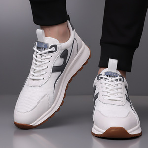 Men's Breathable Casual Sneakers <b>White</b> Mesh Hidden Height Increase 6Cm Fashion Sport Shoes Low Heel <b>Lace</b> Up - Product Image 3