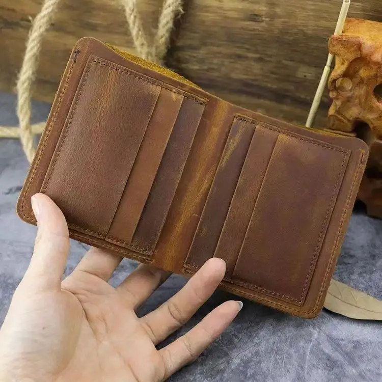 Top da chính hãng của nam giới Ví Retro handmade Wallet bền da bò da portfel nam cartera Hombre Ví