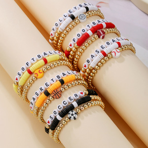<b>Beaded</b> <b>Bracelet</b> Set Ball Theme Soccer Basketball Baseball Letter Beads Unisex Party Jewelry - Product Image 1