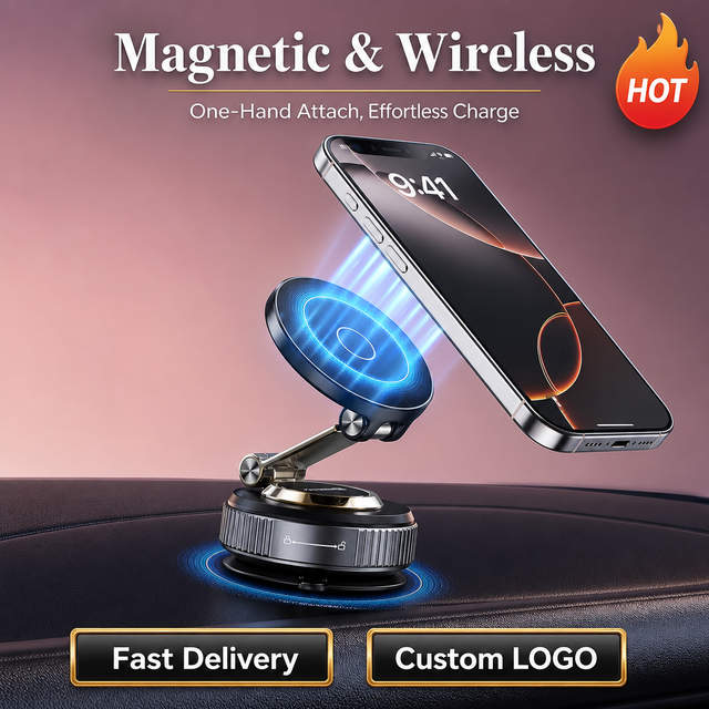 Magnetic Car Phone Mount OEM Custom Logo, Vacuum Suction 360° Adjustable, Private Label Custom Packaging for Your Brand